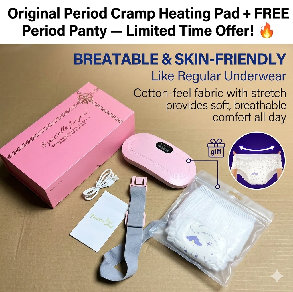 "Original Period Cramp Heating Pad + FREE Period Panty — Limited Time Offer!" 🔥