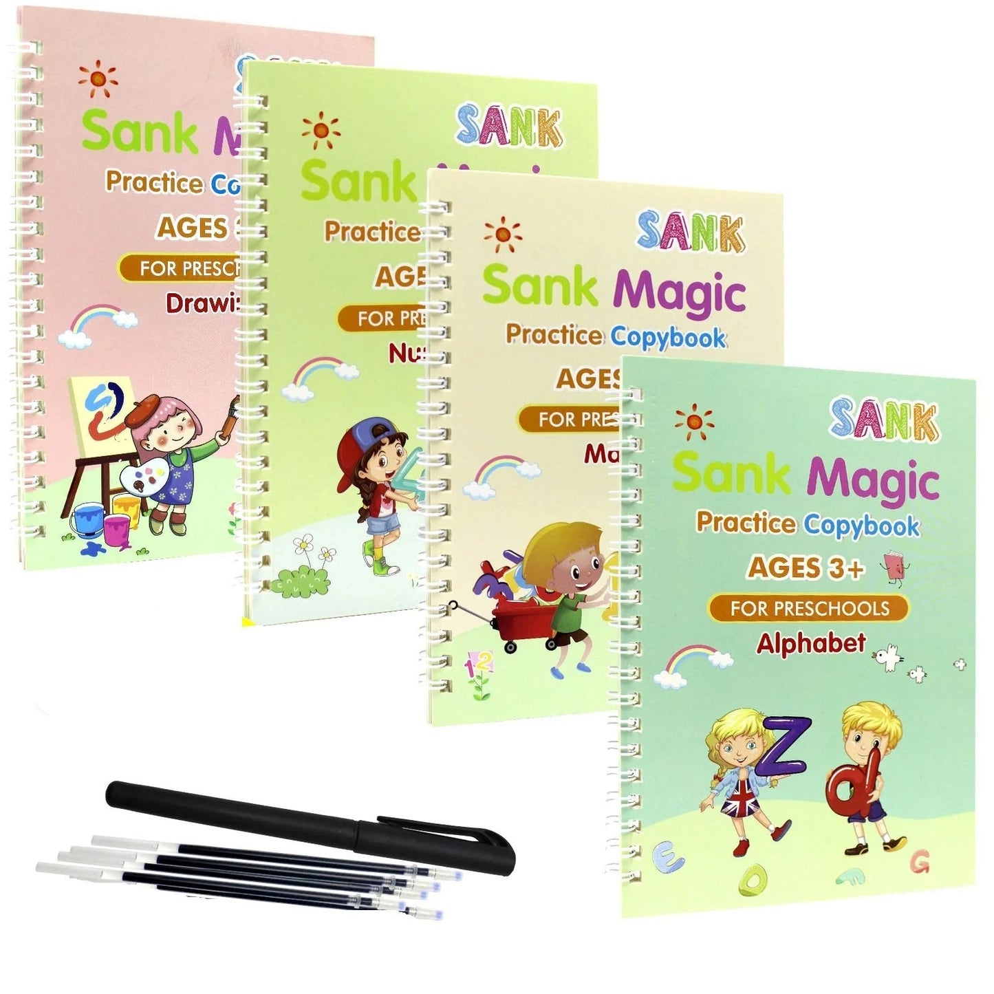 Buy 1 Set Get 1 Free  (Set of 4) Sank Magic Book for Kids (1 pen 10 refills 1 grip)